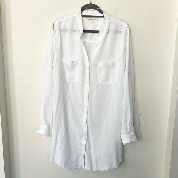 Anthropologie Cloth & Stone White Western Style Shirt Dress L - Picture 1 of 7